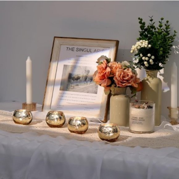 Set of 12 - Gold Mercury Glass Tealights / Votive Candle Holders - Centerpiece - Picture 7 of 10